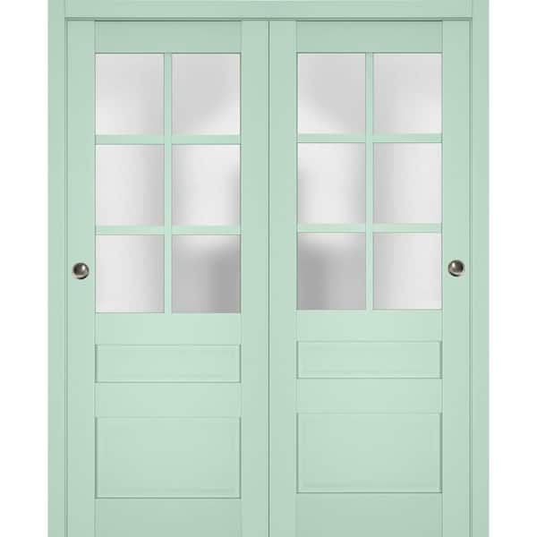 60 in. x 96 in. 2 Panel Oliva Finished Solid Wood Sliding Door with Hardware