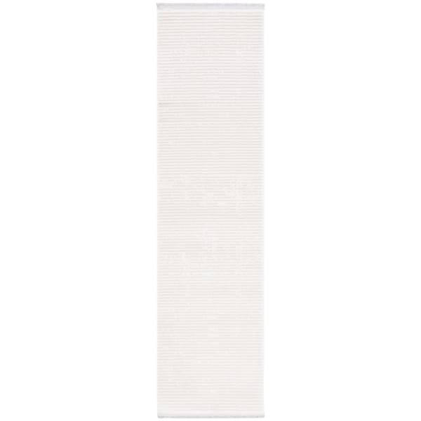 Whisper 2 ft. x 12 ft. Ivory Solid Striped Runner Rug
