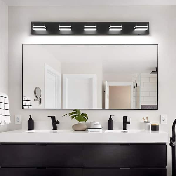 40.55 in. 5 Light Black Bathroom LED Vanity Light with 5-CCT Adjustable Switch and Acrylic Lampshade