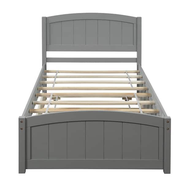 Z-joyee Wood Gray Twin Size Platform Bed with Trundle
