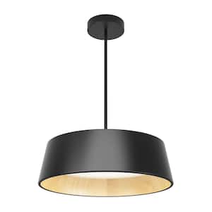 Alton 43-Watt 1-Light Black Integrated LED 5 CCT Drum Hanging Island Pendant Light for Dining Room or Kitchen