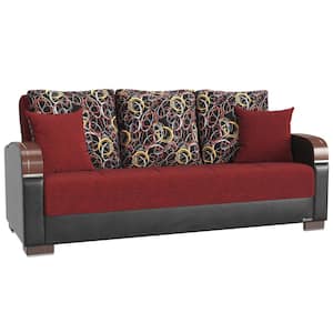 Goliath Collection Convertible 87 in. Red Chenille 3-Seater Twin Sleeper Sofa Bed with Storage