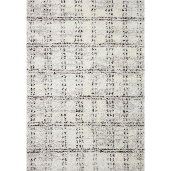 LOLOI II Bliss Micro Shag Cream/Grey 5 ft. 3 in. x 7 ft. 6 in. Modern Area Rug