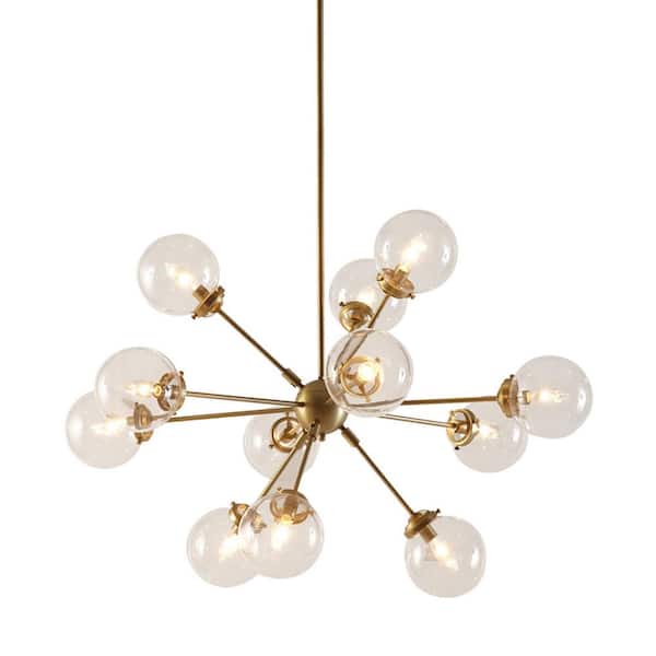 Versailles Series 12-Light Polished Antique Gold with Clear Oversized Globe Luxurious Round Chandelier for Living Room
