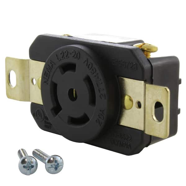 20 Amp 277-Volt/480-Volt Nema L22-20R Flush Mount Locking Industrial Grade Outlet