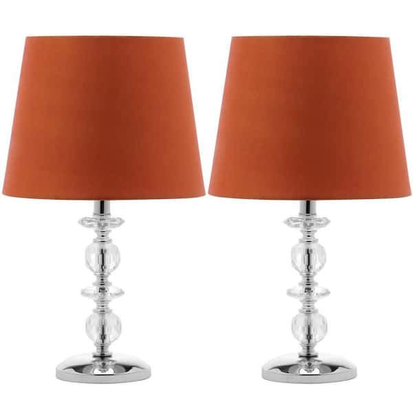 SAFAVIEH Derry 15 in. Clear Stacked Crystal Orb Table Lamp with Oragne Shade (Set of 2)