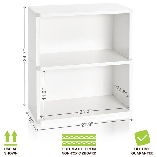 White Wood 2 Shelf Standard Bookcase, White Wood 2 Shelf Bookcase