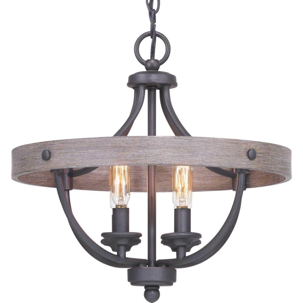 Graphite and Wood Grain 4-Light Semi-Flush Ceiling Fixture