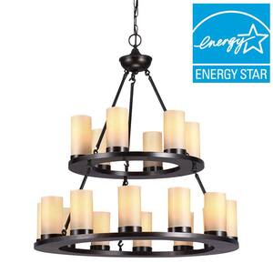 Ellington 18-Light Round Burnt Sienna Fluorescent Chandelier with Cafe Tint Candle Glass