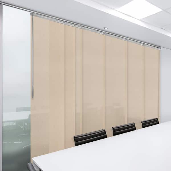 EMOH Sienna Mesh 110 in. - 153 in. W x 94 in. L Adjustable 7-Panel in Satin Nickel Single Rail Panel Track 23.5 in. Slates