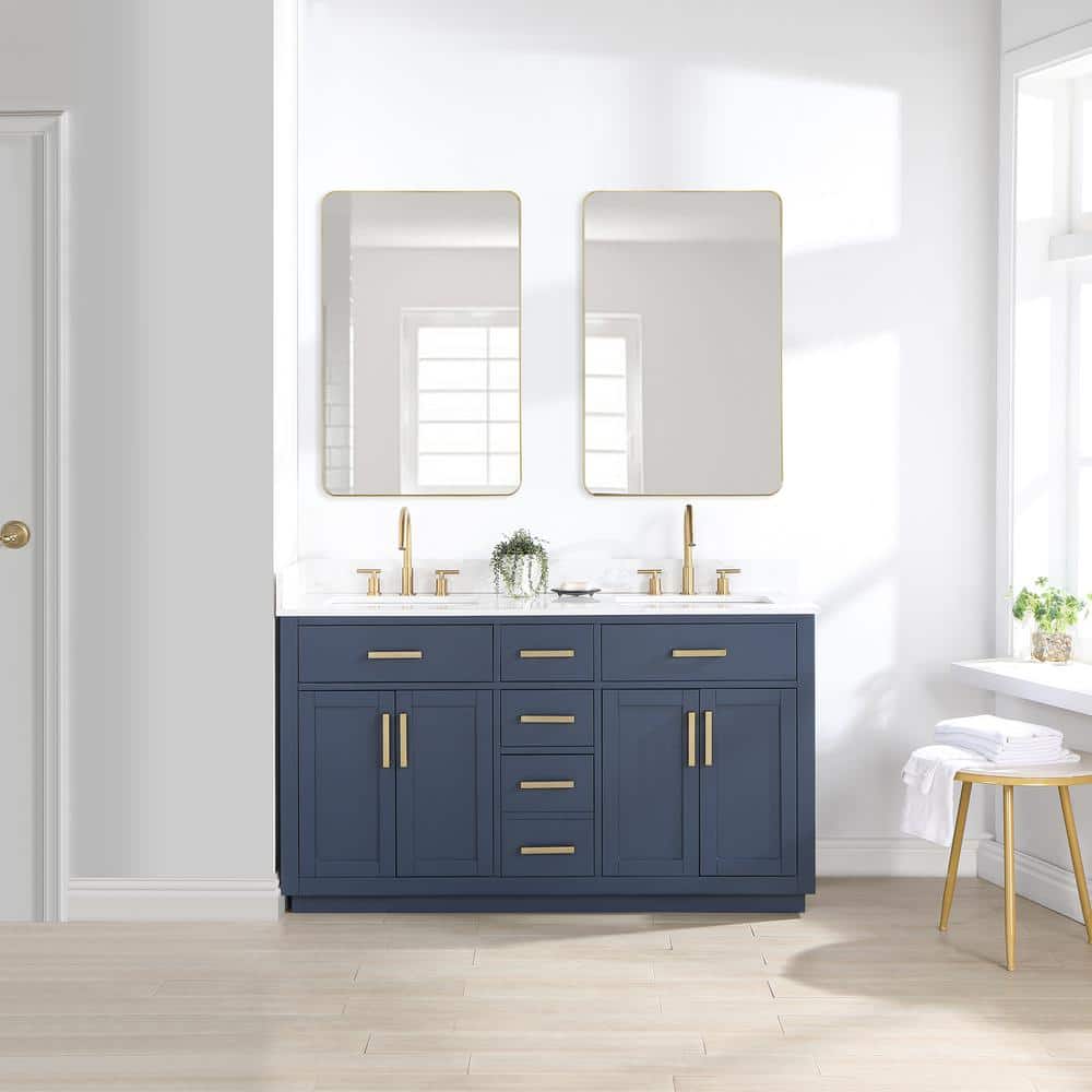 Gavino 60" Royal Blue Wood Vanity with Composite Stone Top and Mirror