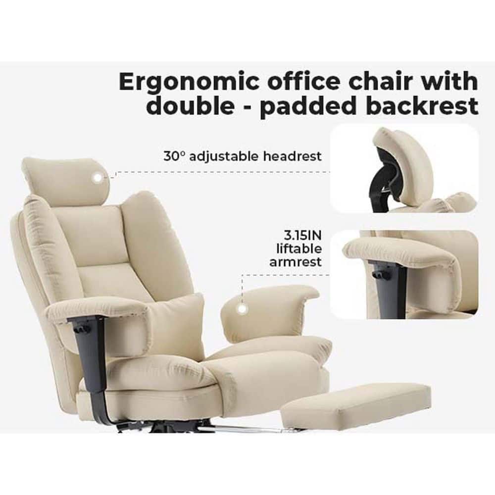 PU Leather High Back Office Chair Executive Ergonomic Computer Chair Big and Tall Desk Chair w/Lumbar Support in Beige - Thumbnail 4