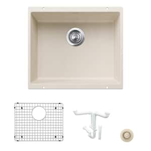 Precis 20.87 in. Undermount Single Bowl Soft White Granite Composite Kitchen Sink Kit with Accessories