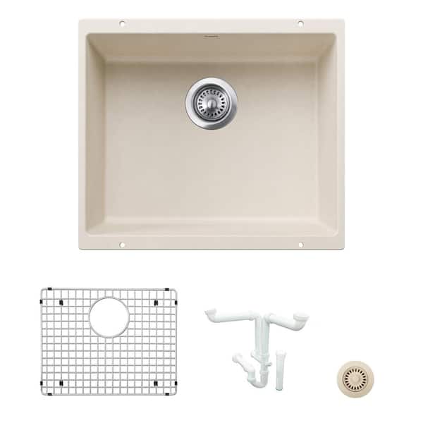 Blanco Precis 20.87 in. Undermount Single Bowl Soft White Granite Composite Kitchen Sink Kit with Accessories