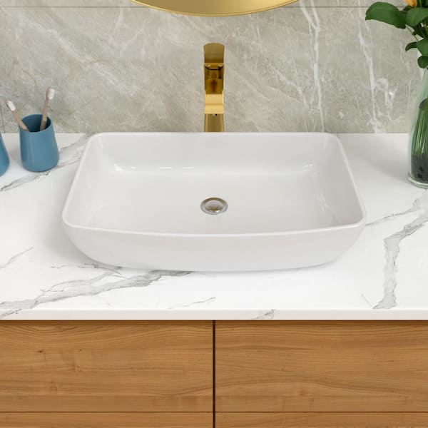 LORDEAR 24 in. Rectangular Bathroom Ceramic Single Bowl Vessel Sink in White
