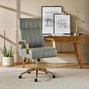Costante Sage Mid-Century Modern Leather Ergonomic Executive Office Chair with Metal Feet