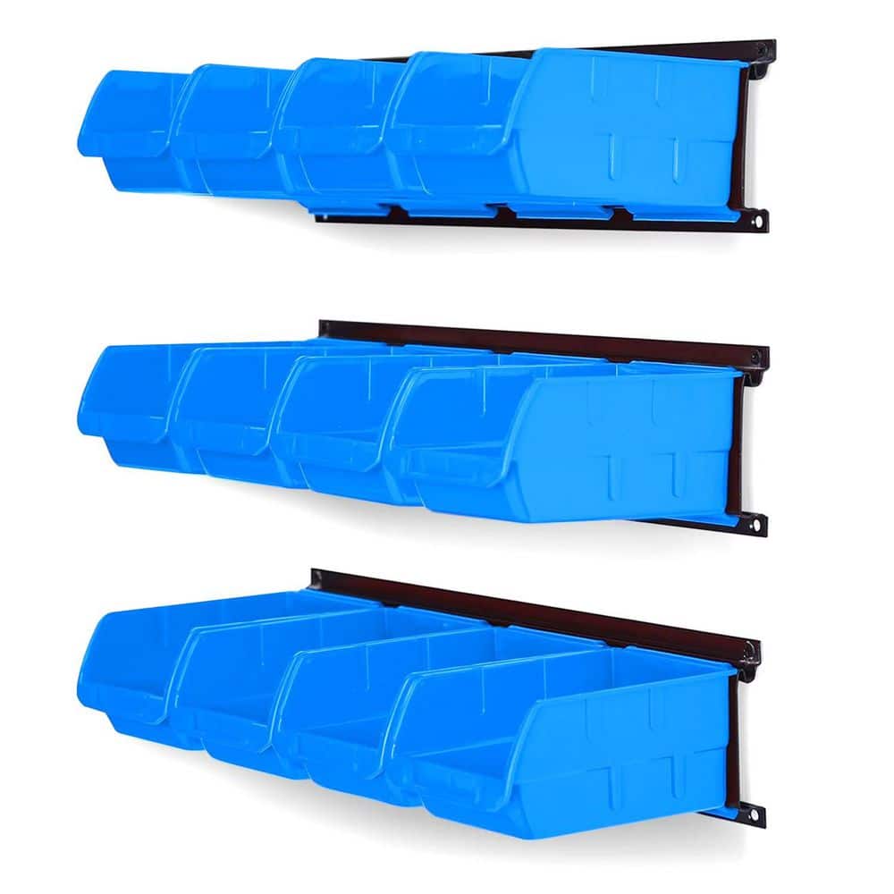 Wall Rack 3 Pieces Steel Rails Blue Plastic Bins with Customizable Removable Storage for Tools Hardware 12 Pieces price history on PriceWatchPro