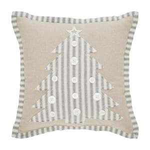 Grace Tan Gray Creme 12 in. x 12 in. Applique Tree Throw Pillow