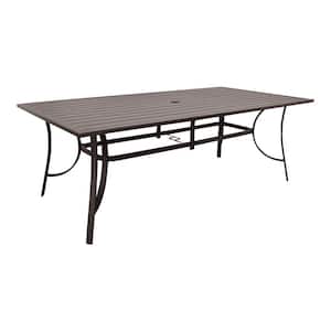Santa Fe 72 in. x 42 in. Rectangle Aluminum Dining Table with Slat Top and Umbrella Hole in Java