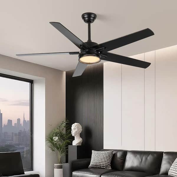 52 in. Smart Black 6-Speeds Black Downrod Mount Standard Ceiling Fan with 3-Colors Dimmable LED Light and APP Control