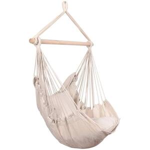 3 ft. Natural Hammocks Hanging Rope Hammock Chair Swing Seat with 2-Beige Cushions and Carrying Bag for Garden, Patio