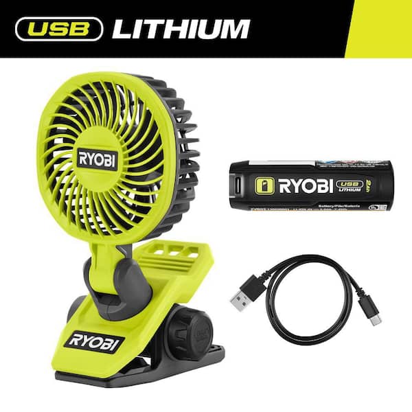 USB Lithium Clamp Fan Kit with 2.0 Ah USB Lithium Battery and Charging Cable