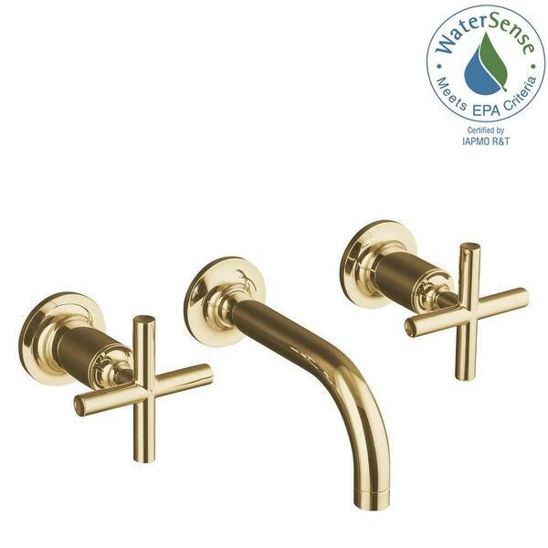 KOHLER Purist Wall-Mount 2-Handle Bathroom Faucet Trim Kit in Vibrant Modern Polished Gold