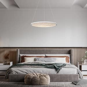 Lulier 38-Watt Integrated LED Modern Matte White Hanging Pendant, 17.5 in. Drum Chandelier Lighting for Living Room