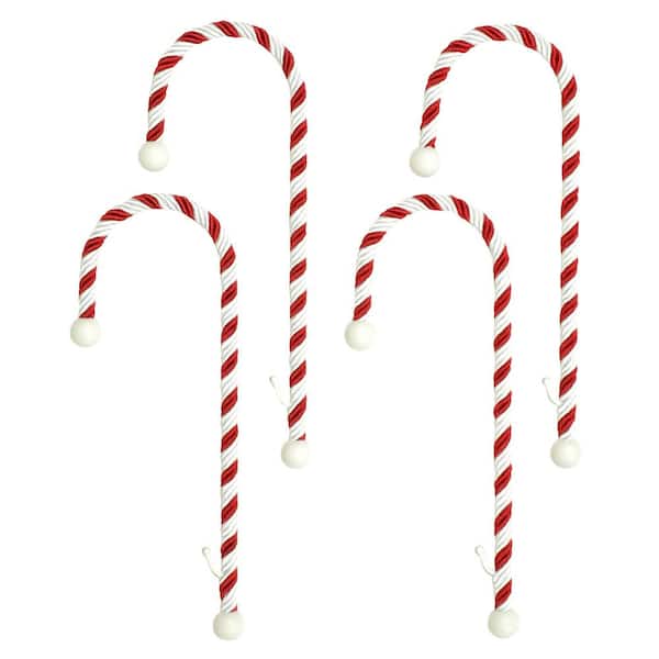 9 in. Red and White Polyester Candy Cane Stocking Holder 4-Pack