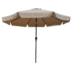 10 ft. Market Round Outdoor Patio Umbrella with Push Button Tilt and Crank in Tan