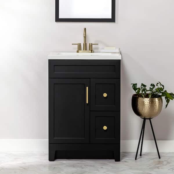 Chasbury 25 in. Single Sink Matte Black Bath Vanity with White Cultured Marble Top (Assembled)