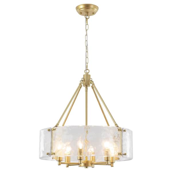 6 light 19.69'' Dimmable Gold Modern Drum Candle Chandelier With Glass Shade for Kitchen Island with no bulbs included