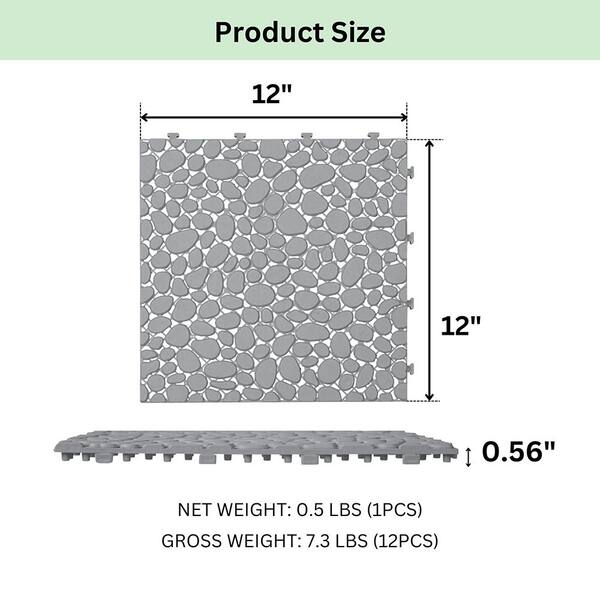 YOFE 1 ft. x 1 ft. All-Weather Outdoor Plastic Composite Interlocking Deck Tiles in Gray, Waterproof, Anti-slip(12 per Case)