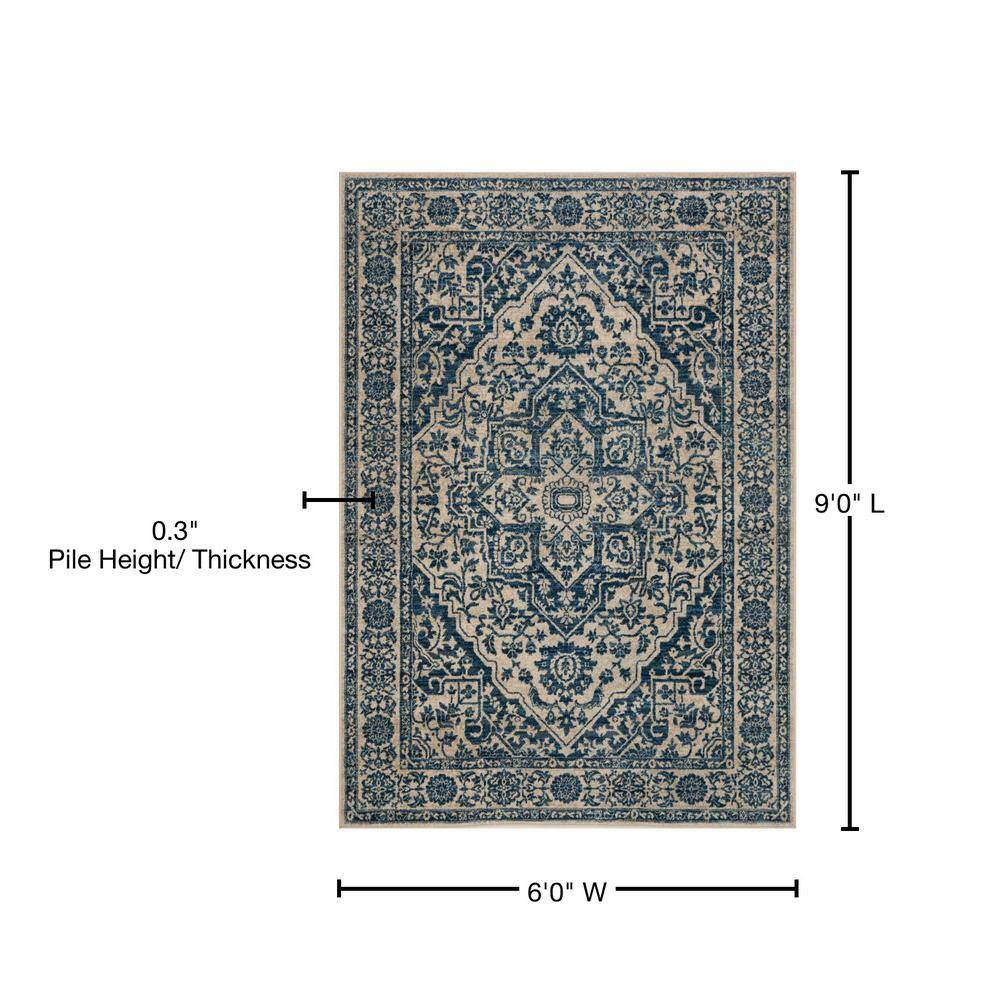 Navy and Light Grey Traditional Synthetic Area Rug 6' x 9'
