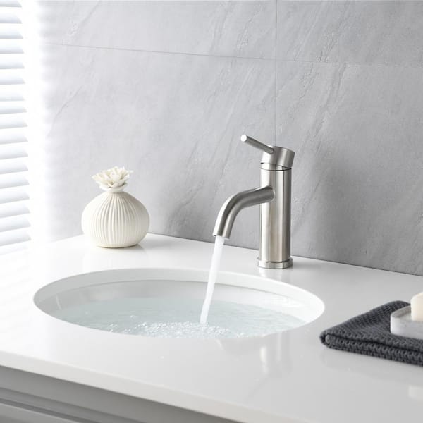 Single Handle Aerator Spout Single Hole Bathroom Faucet Deck Mount In Brushed Nickel