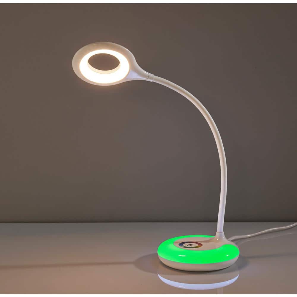 19 in. Glossy White Finish Mia LED Color Changing Desk Lamp