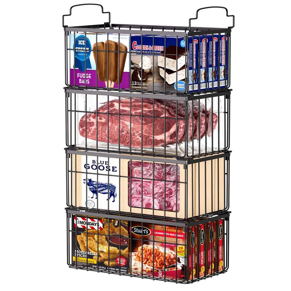 Wudkey 1-Shelf 4-Pack Stackable Freezer Storage Bin with Rustproof ...