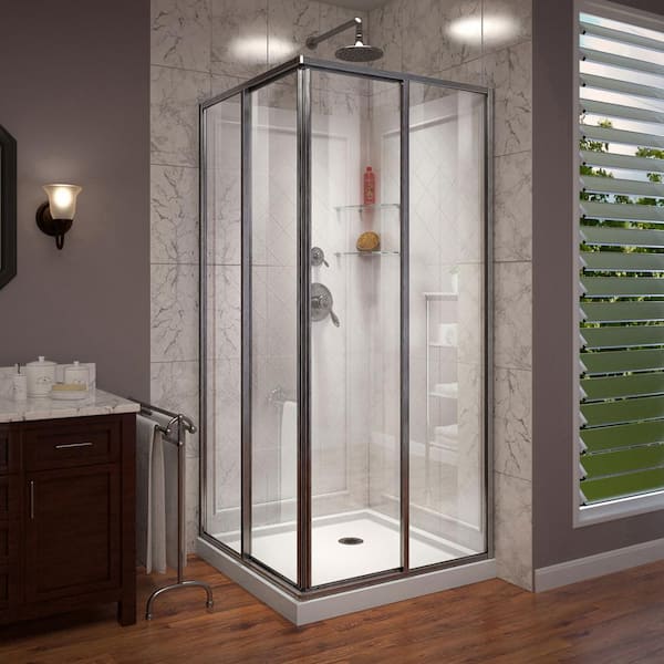Cornerview 36 in. L x 36 in. W x 76.75 in. H Corner Drain Corner Shower Stall Kit in Brushed Nickel