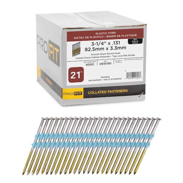 3-1/4 in. x 0.131-Gauge 21° Bright Finish Smooth Shank Plastic Strip Framing Nails (4000 per Box)