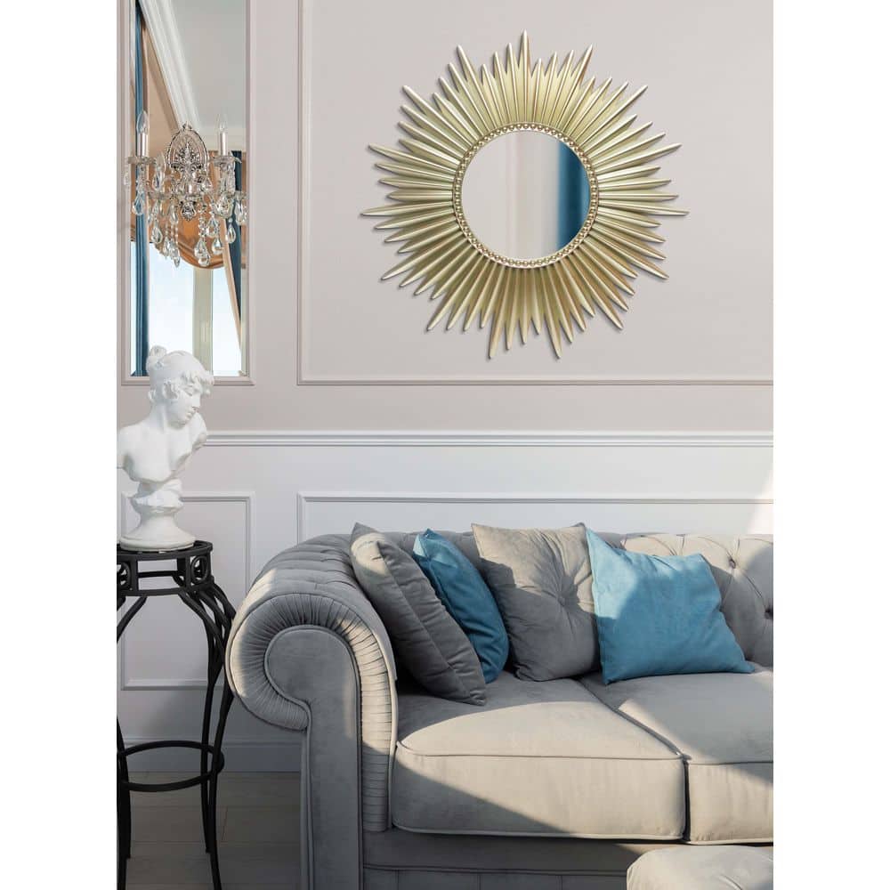 Elegant 24" Sunburst Wall Mirror in Light Gold Finish
