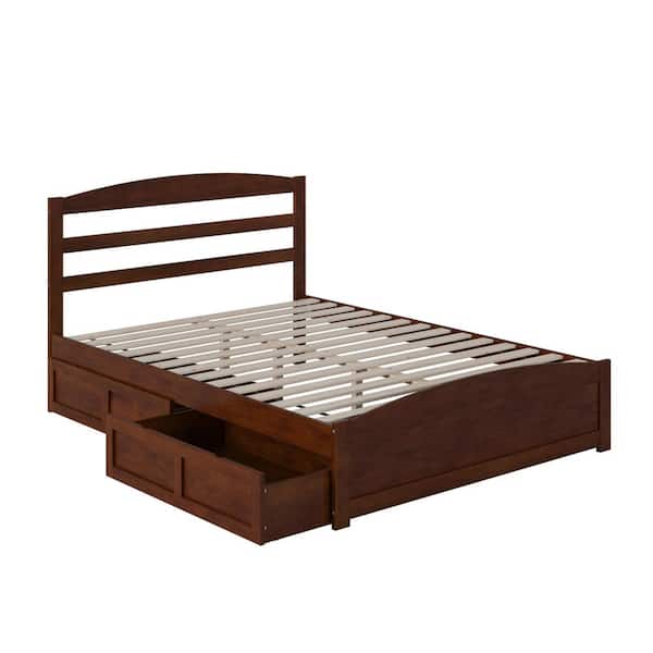 Warren 60-1/4 in. W Walnut Queen Solid Wood Frame with Footboard 2-Drawers and USB Device Charger Platform Bed