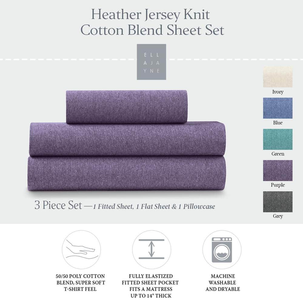 Twin Purple Jersey Knit Microfiber Sheet Set