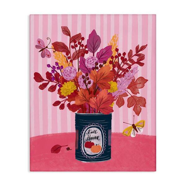 Stupell Industries Fall Bouquet on Stripes by Be Ni La Unframed Nature Graphic Art Print 20 in. x 16 in.