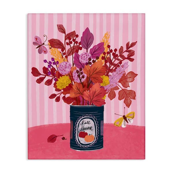 Stupell Industries Fall Bouquet on Stripes by Be Ni La Unframed Nature Graphic Art Print 48 in. x 36 in.
