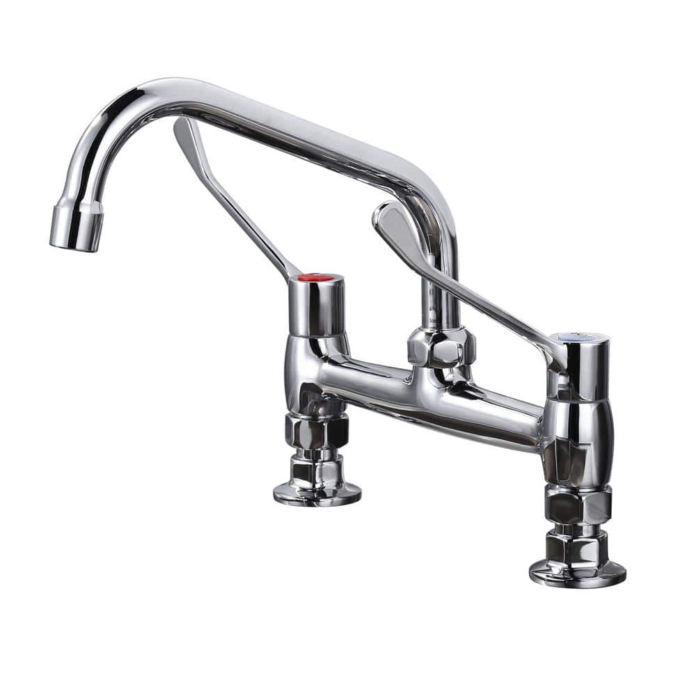 Polished Chrome Double Handle Deck Mounted Kitchen Faucet