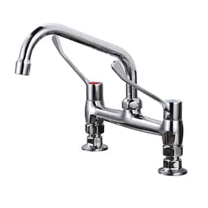 Double Handle Deck Mounted Commercial Standard Kitchen Faucet with 8 in . Swivel Spout in Polished Chrome