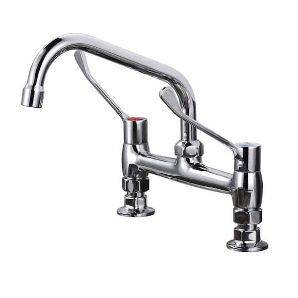 ARCORA Double Handle Deck Mounted Commercial Standard Kitchen Faucet with 8 in . Swivel Spout in Polished Chrome