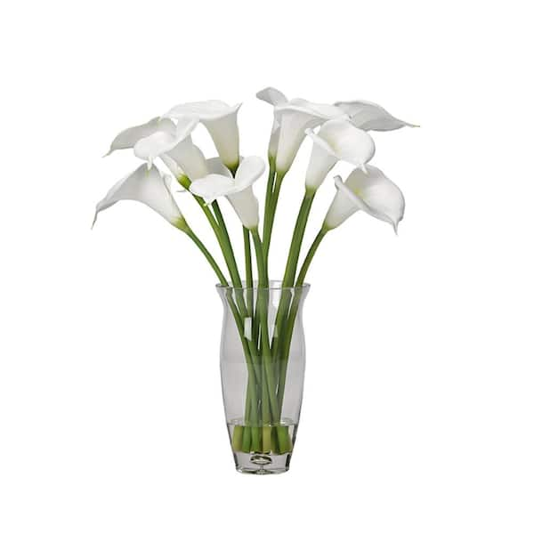 D&W Silks White Calla Lilies in Glass Vase 191039 - The Home Depot