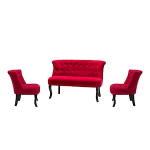 Niccolò Red 3-Piece Living Room Set with Button-Tufted