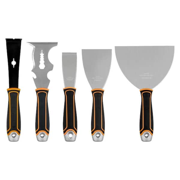 5PC Drywall Repair Knife Set with Stiff Blade Scraper Pry Bar 14-in-1 Multi Painter's Tool 3 6 Flexible Putty Knife